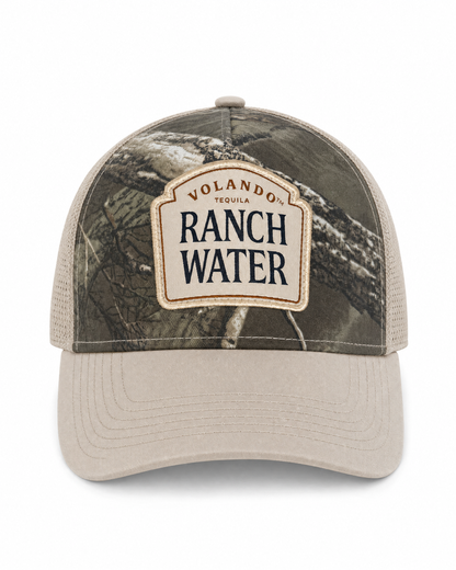 Ranch Water camo trucker cap, front
