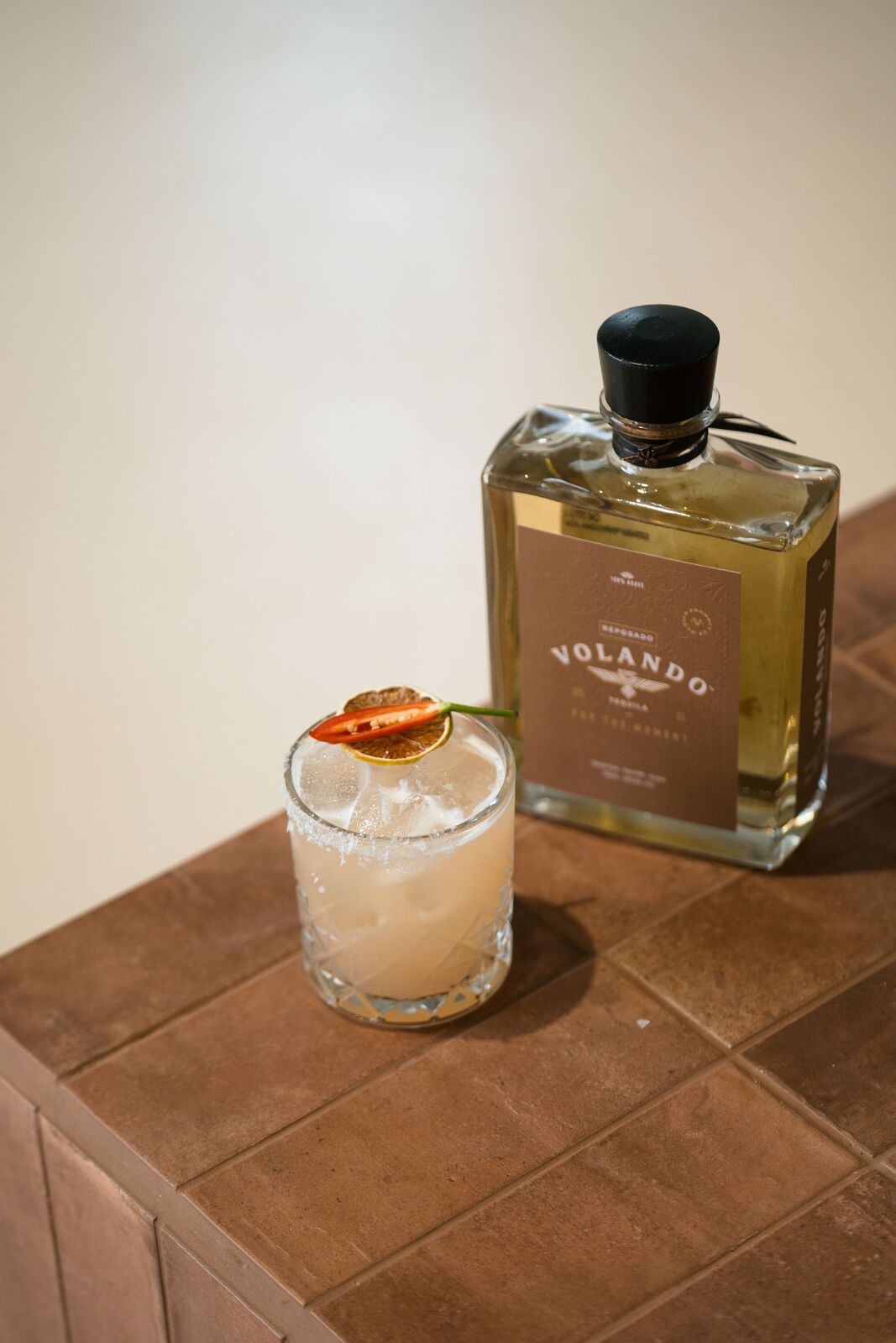 Volando Reposado with a chilli margarita